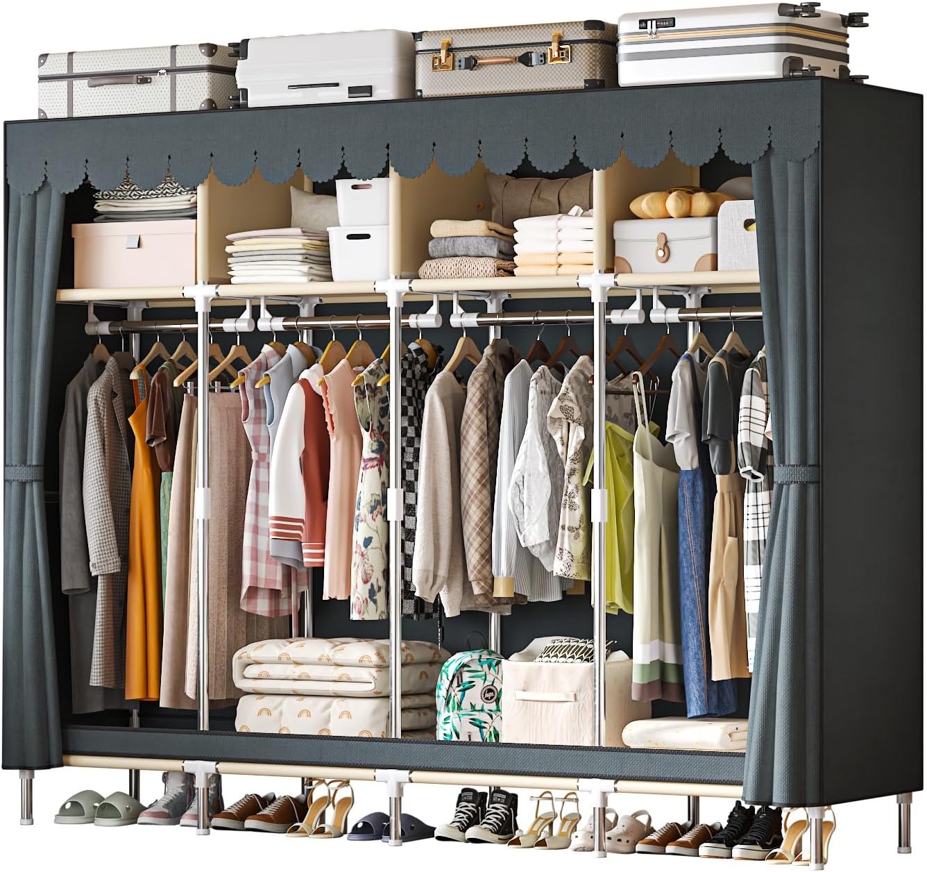 Wardrobe Closet Portable Fabric Cover - 79인치 초대형 워크인 스타일 이동식 옷장,