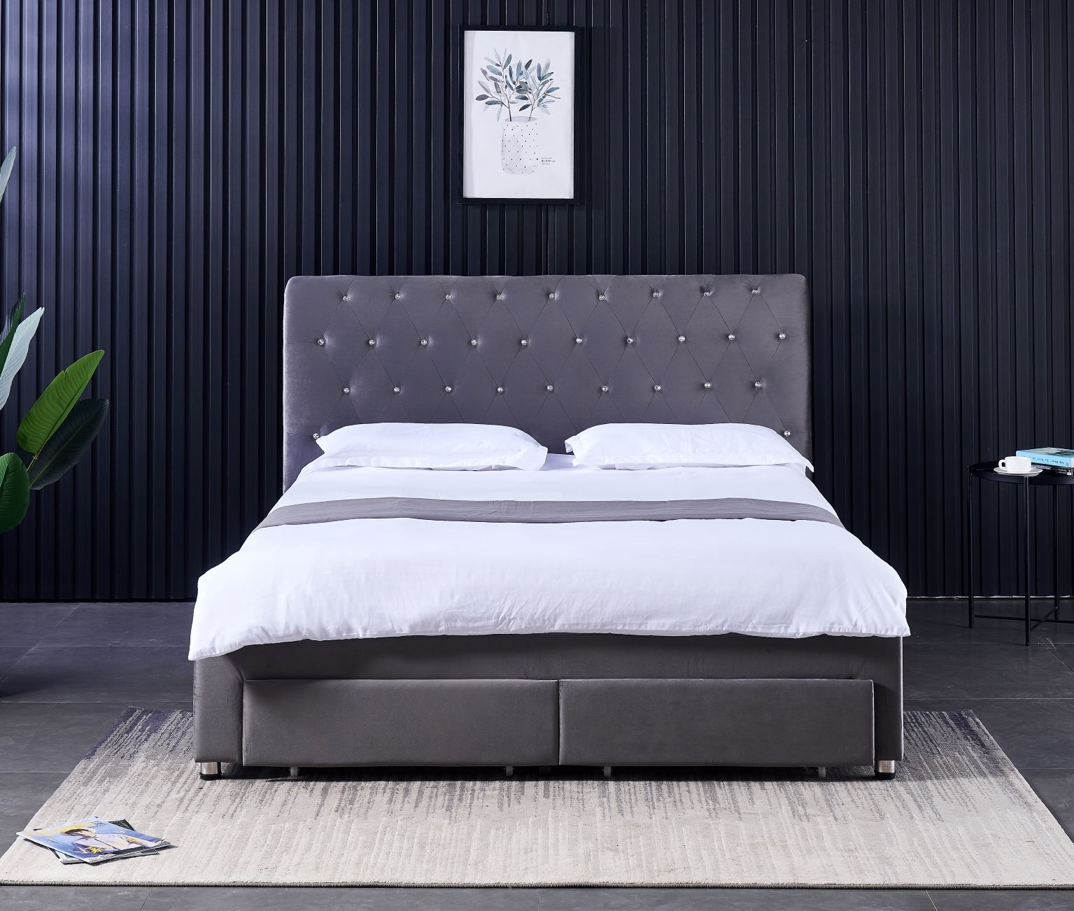 King Size Bed Frame With Storage Drawers - 현대적인 더블 침대 프레임, 4개의 수납