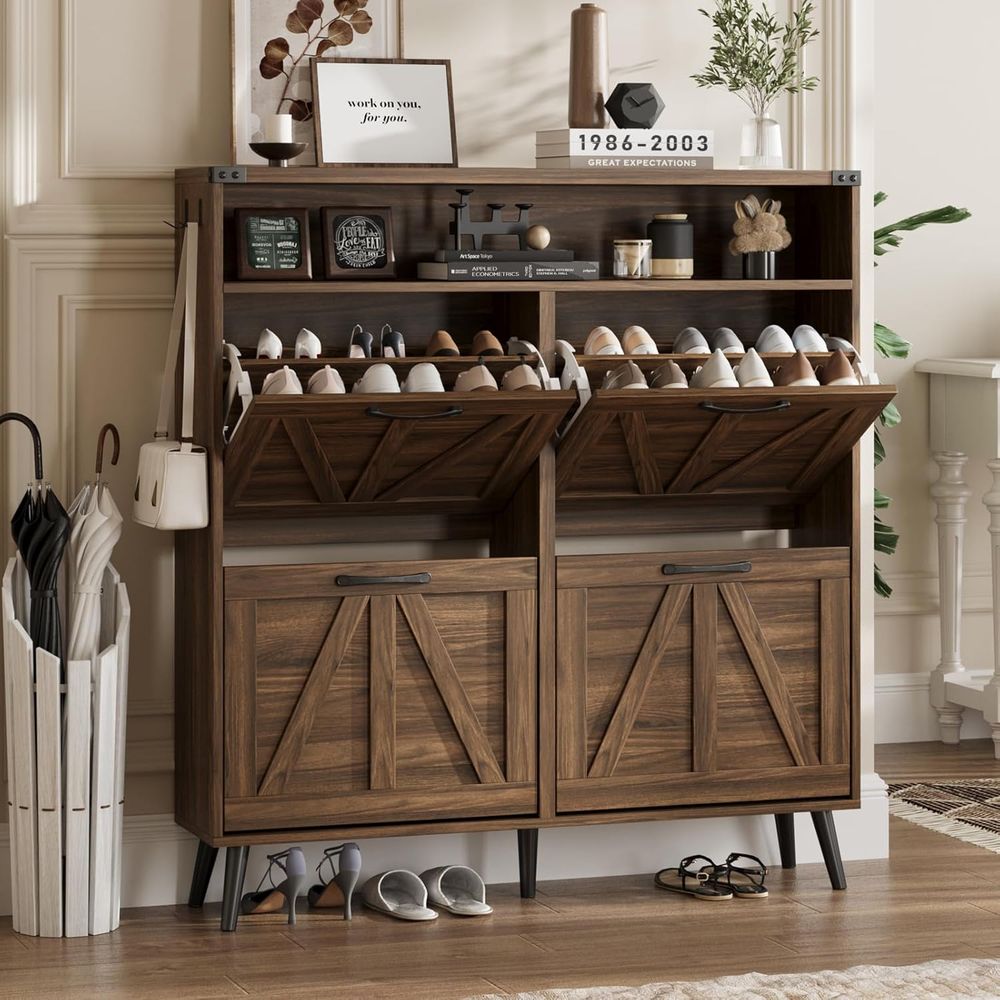 Shoe Rack Cabinet Narrow Entryway - 4단 서랍이 있는 신발장, 팜하우스 스타일