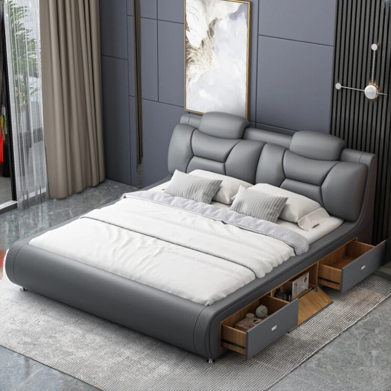 King Size Bed Frame With Storage Drawers - 서랍형 수납 더블 킹사이즈 원목 북유럽풍