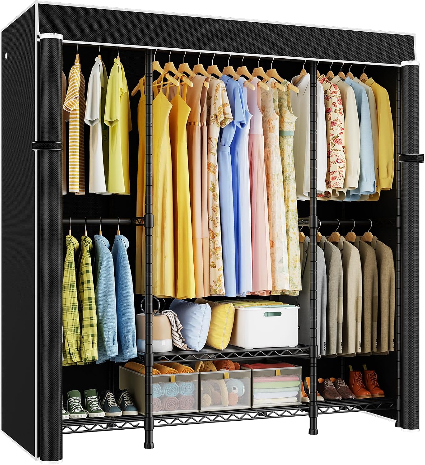 Wardrobe Closet Portable Fabric Cover - E3C 휴대용 고급 옷장, 검은색 패브릭