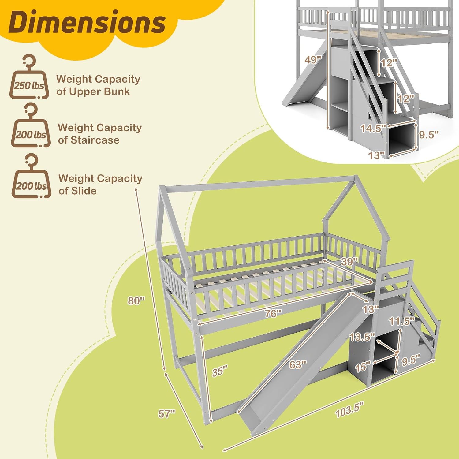 Bunk Bed With Stairs And Slide - 트윈 오버 트윈 이층 침대, 슬라이드