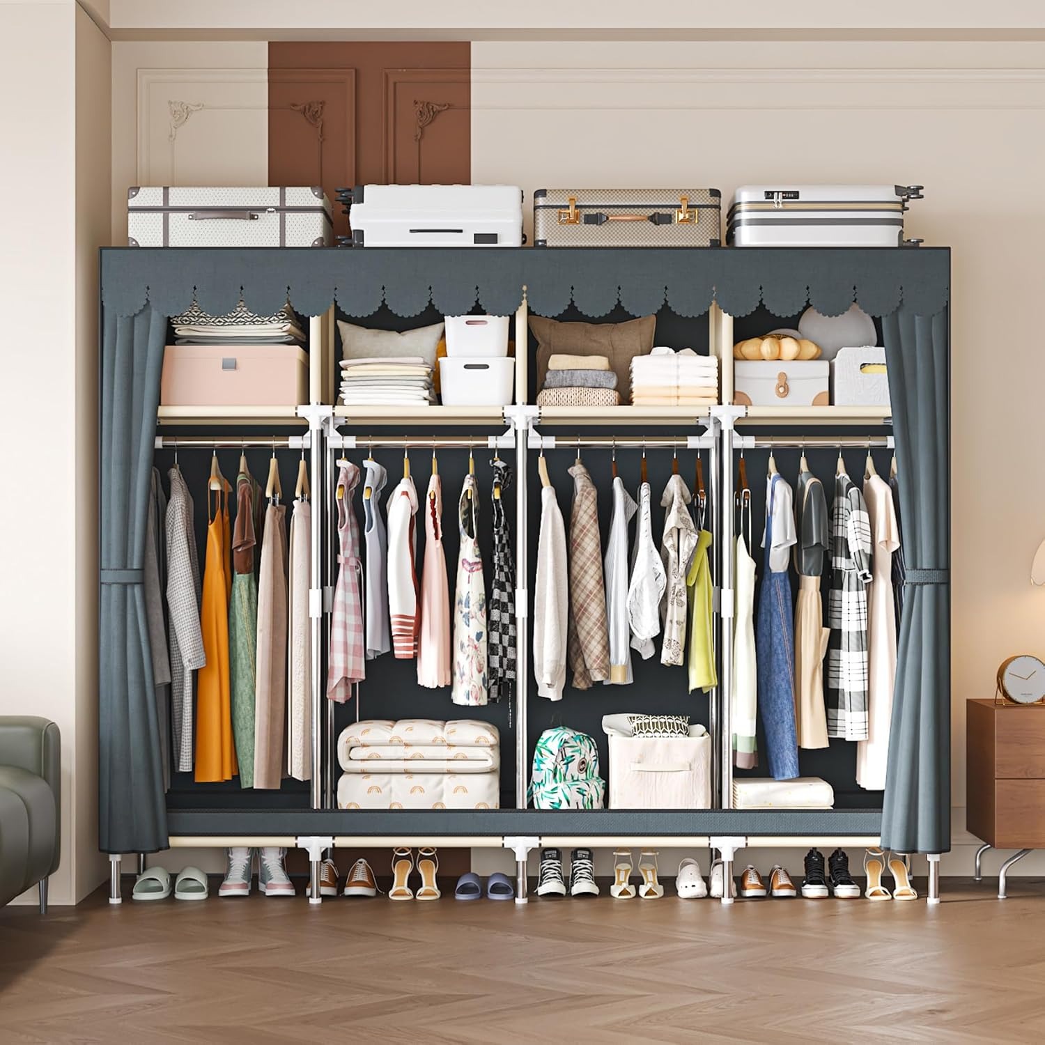 79인치 초대형 워크인 스타일 이동식 옷장, 대용량 패 - Wardrobe Closet Portable Fabric Cover 리뷰 및 가격