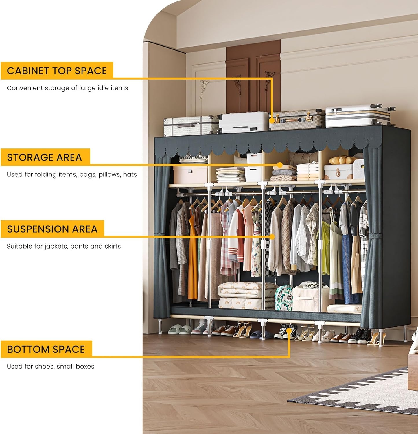79인치 초대형 워크인 스타일 이동식 옷장, 대용량 패 - Wardrobe Closet Portable Fabric Cover 리뷰 및 가격