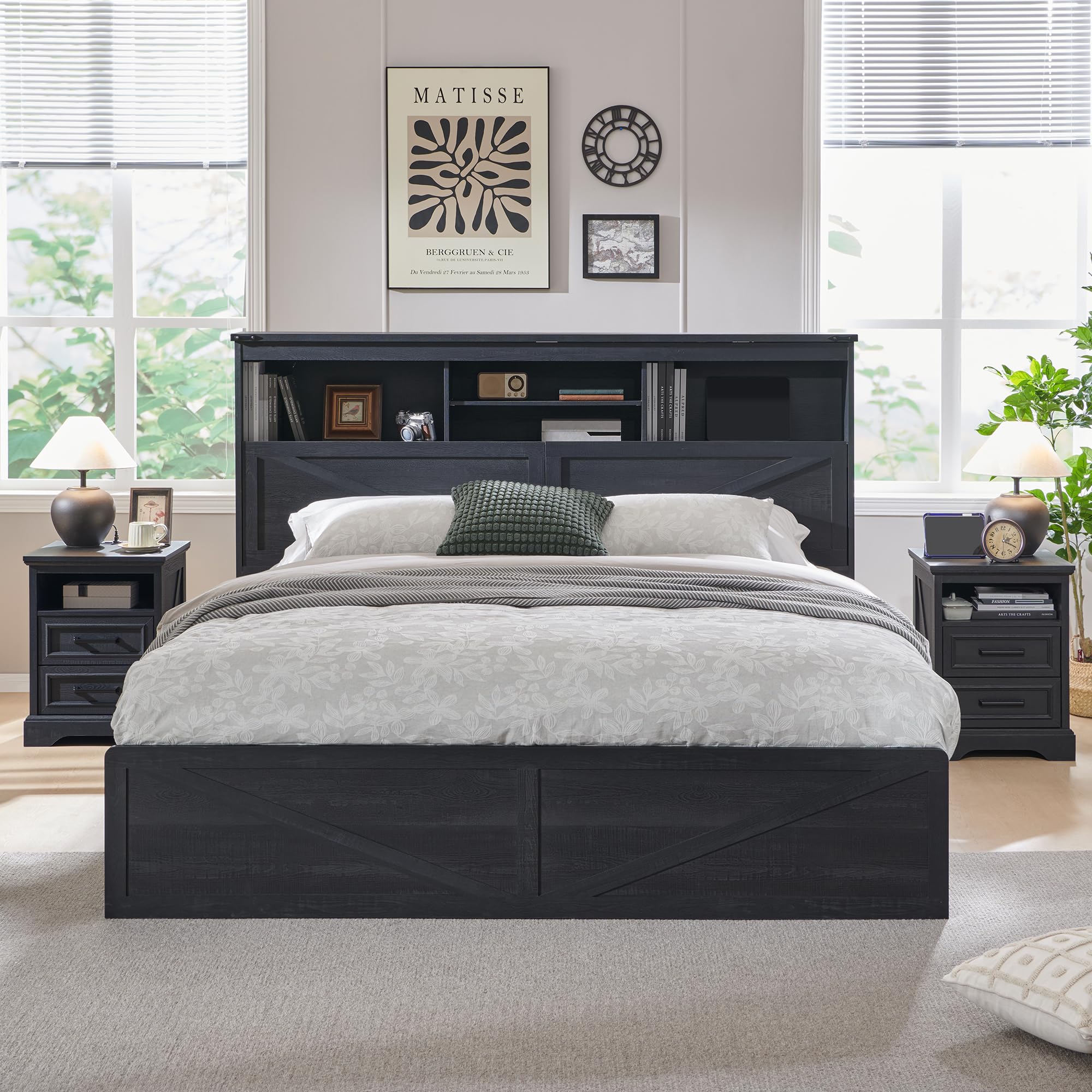 52인치 높이의 수납형 책장과 4개의 서랍이 있는 농가 - King Size Bed Frame With Storage Drawers 리뷰 및 가격
