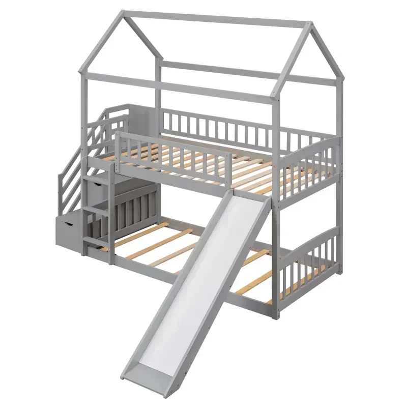 튼튼한 원목 소재의 어린이용 2층 침대, 미끄럼틀과 계 - Bunk Bed With Stairs And Slide 리뷰 및 가격