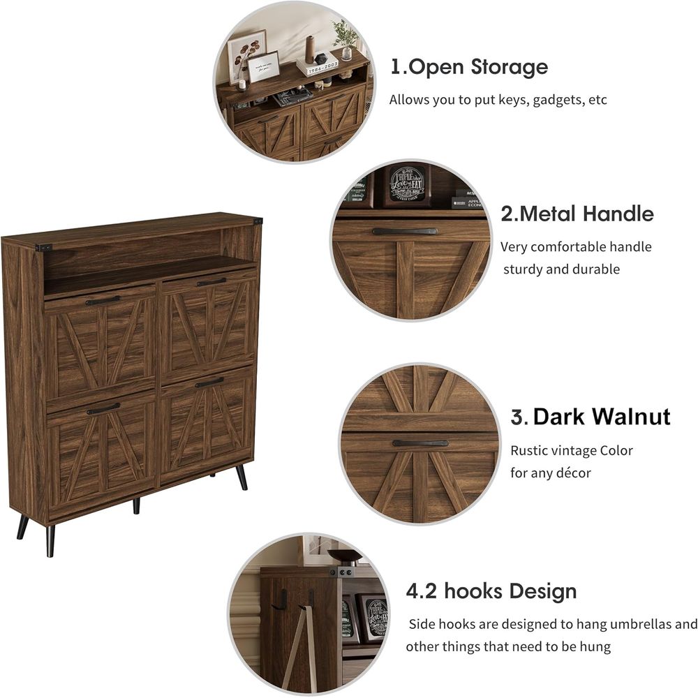 4단 서랍이 있는 신발장, 팜하우스 스타일 신발 수납장 - Shoe Rack Cabinet Narrow Entryway 리뷰 및 가격