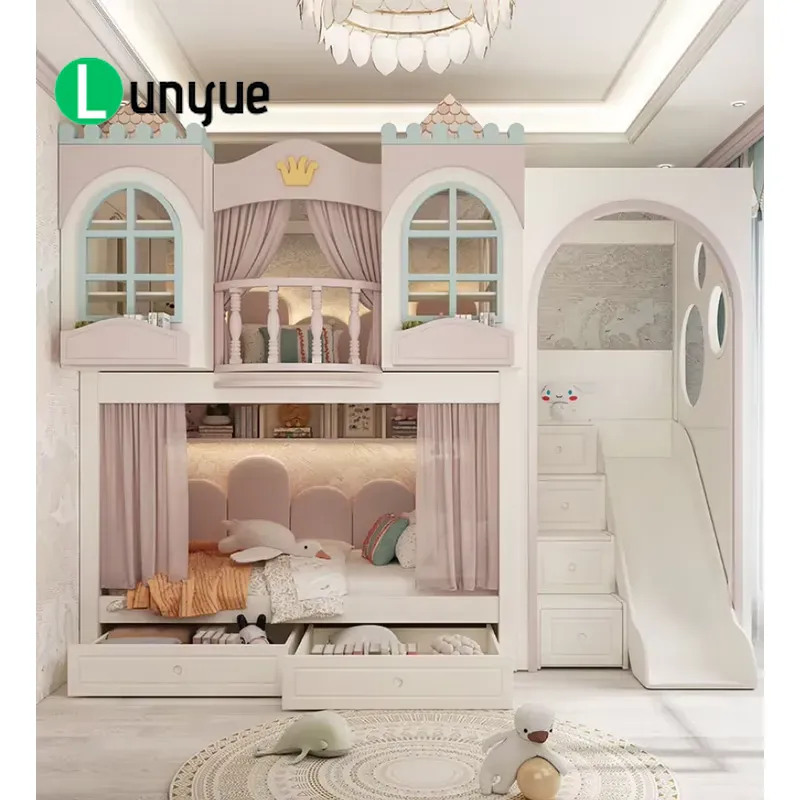 맞춤 제작된 공주풍 2층 침대 세트, 계단과 미끄럼틀이 - Bunk Bed With Stairs And Slide 리뷰 및 가격
