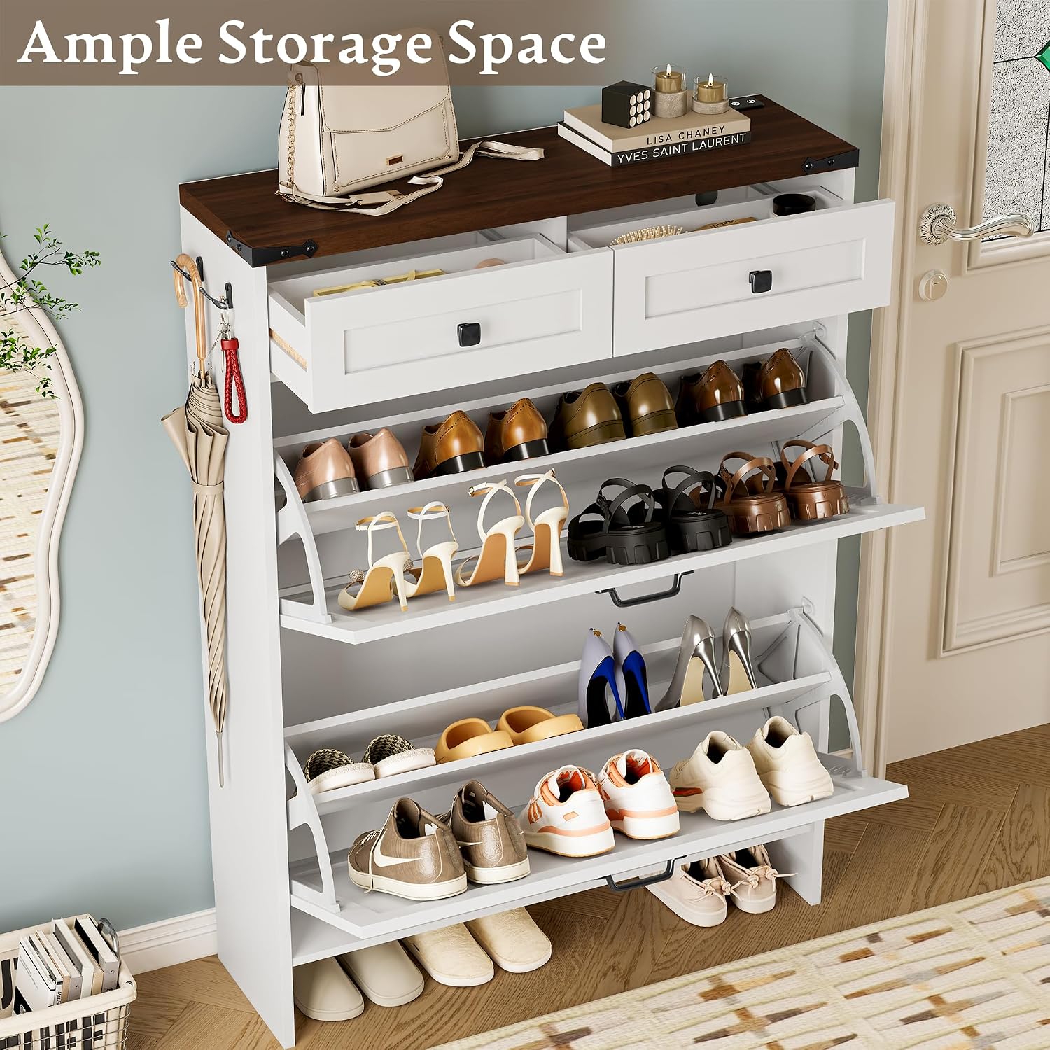 냄새 제거 기능이 있는 신발장과 뒷면 패널, 현관에 놓 - Shoe Rack Cabinet Narrow Entryway 리뷰 및 가격