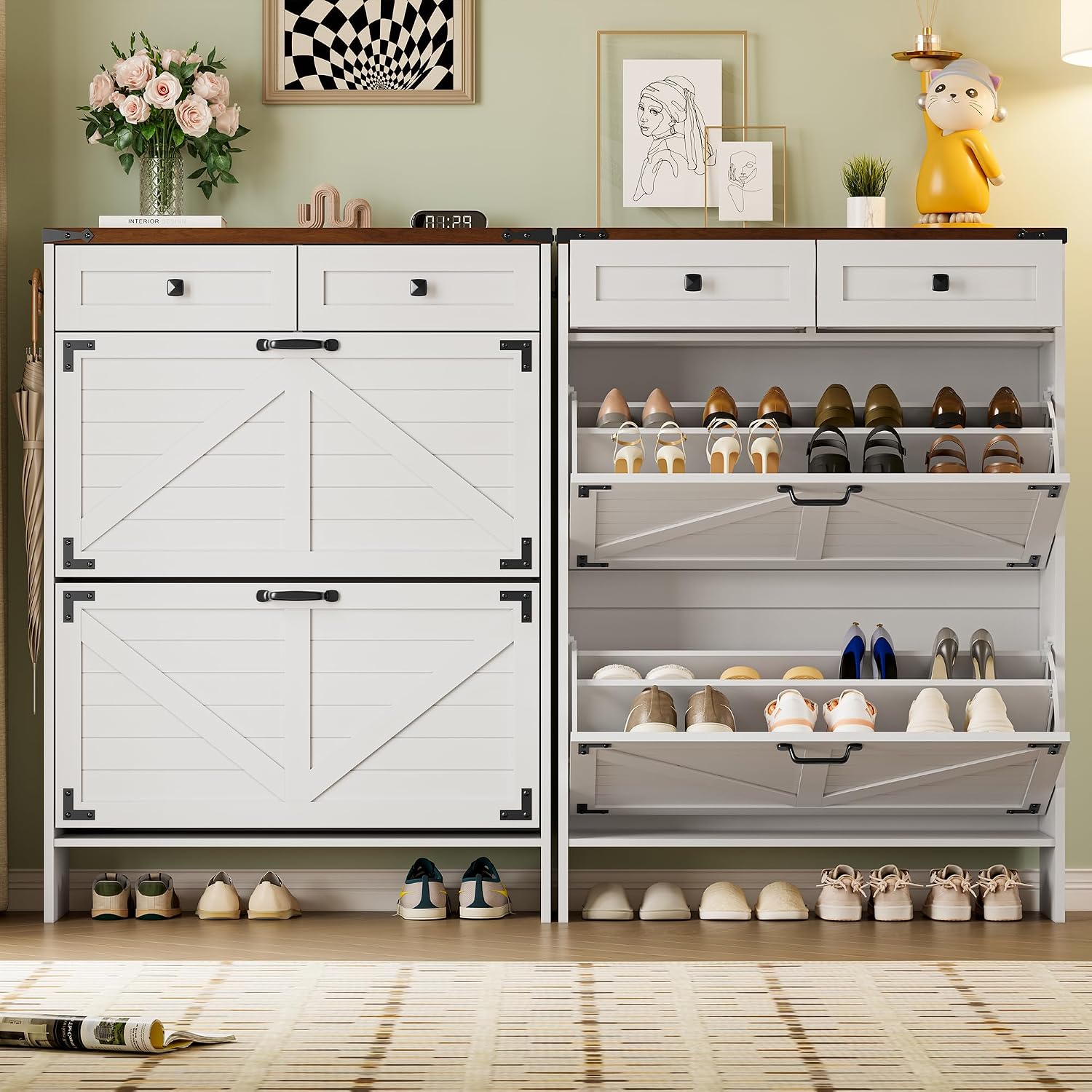 냄새 제거 기능이 있는 신발장과 뒷면 패널, 현관에 놓 - Shoe Rack Cabinet Narrow Entryway 리뷰 및 가격