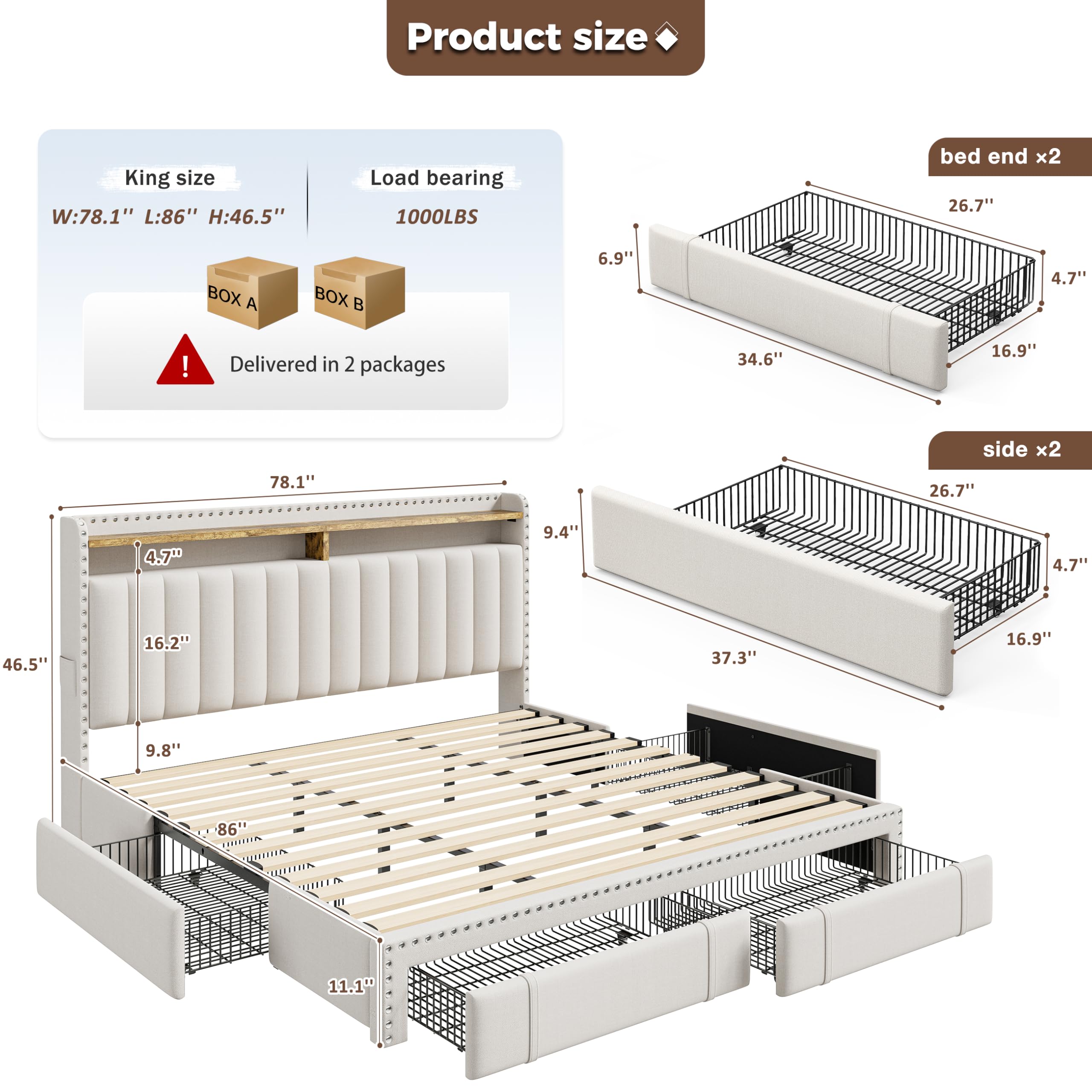 4개의 수납 서랍과 수납 공간이 있는 킹사이즈 침대 프 - King Size Bed Frame With Storage Drawers 리뷰 및 가격