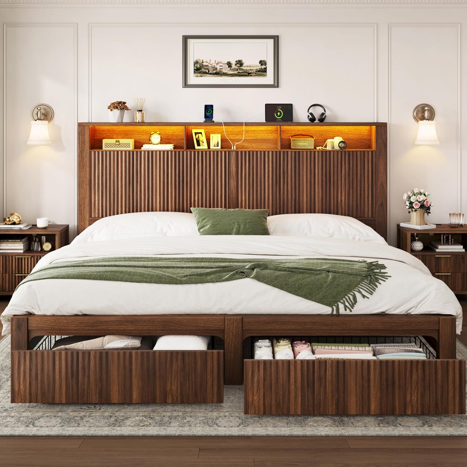 킹사이즈 침대 프레임 및 헤드보드 & 수납 서랍 2개, - King Size Bed Frame With Storage Drawers 리뷰 및 가격