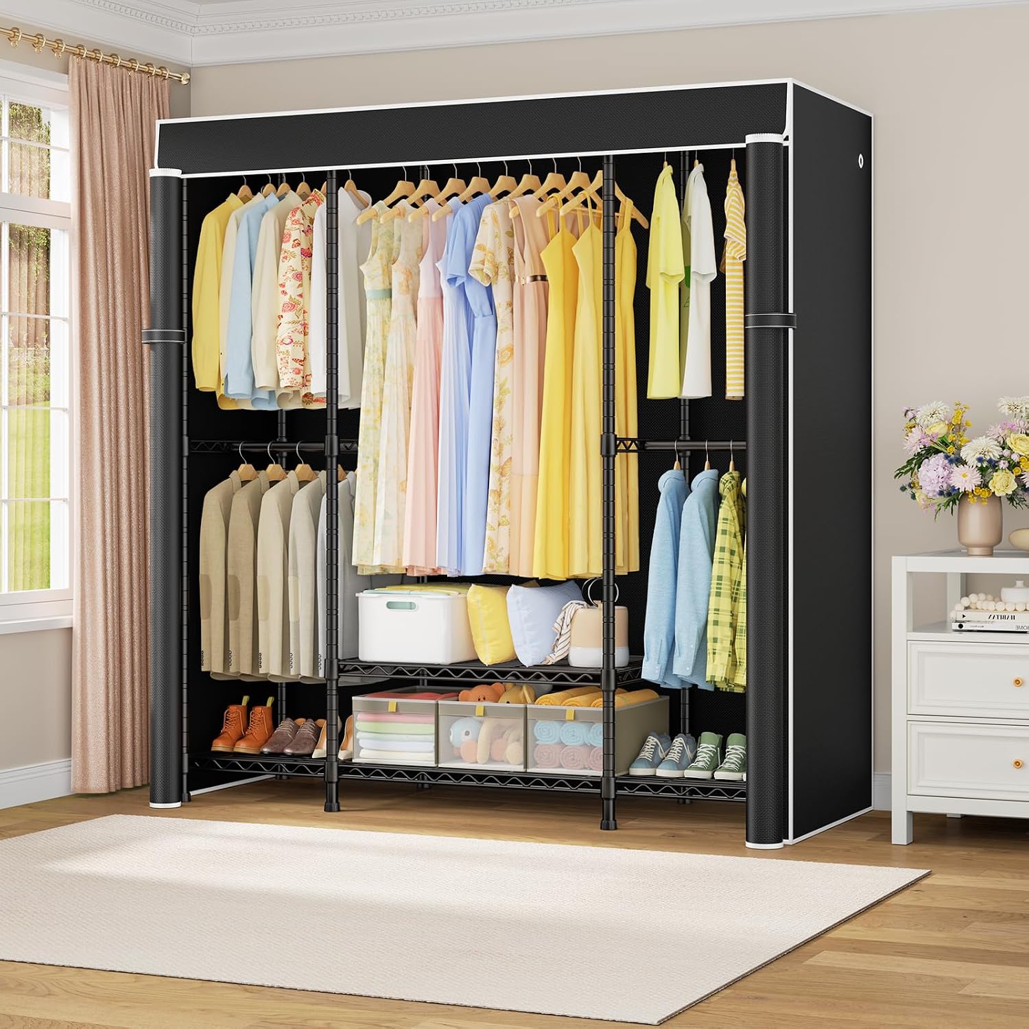 E3C 휴대용 고급 옷장, 검은색 패브릭 커버 포함 - Wardrobe Closet Portable Fabric Cover 리뷰 및 가격