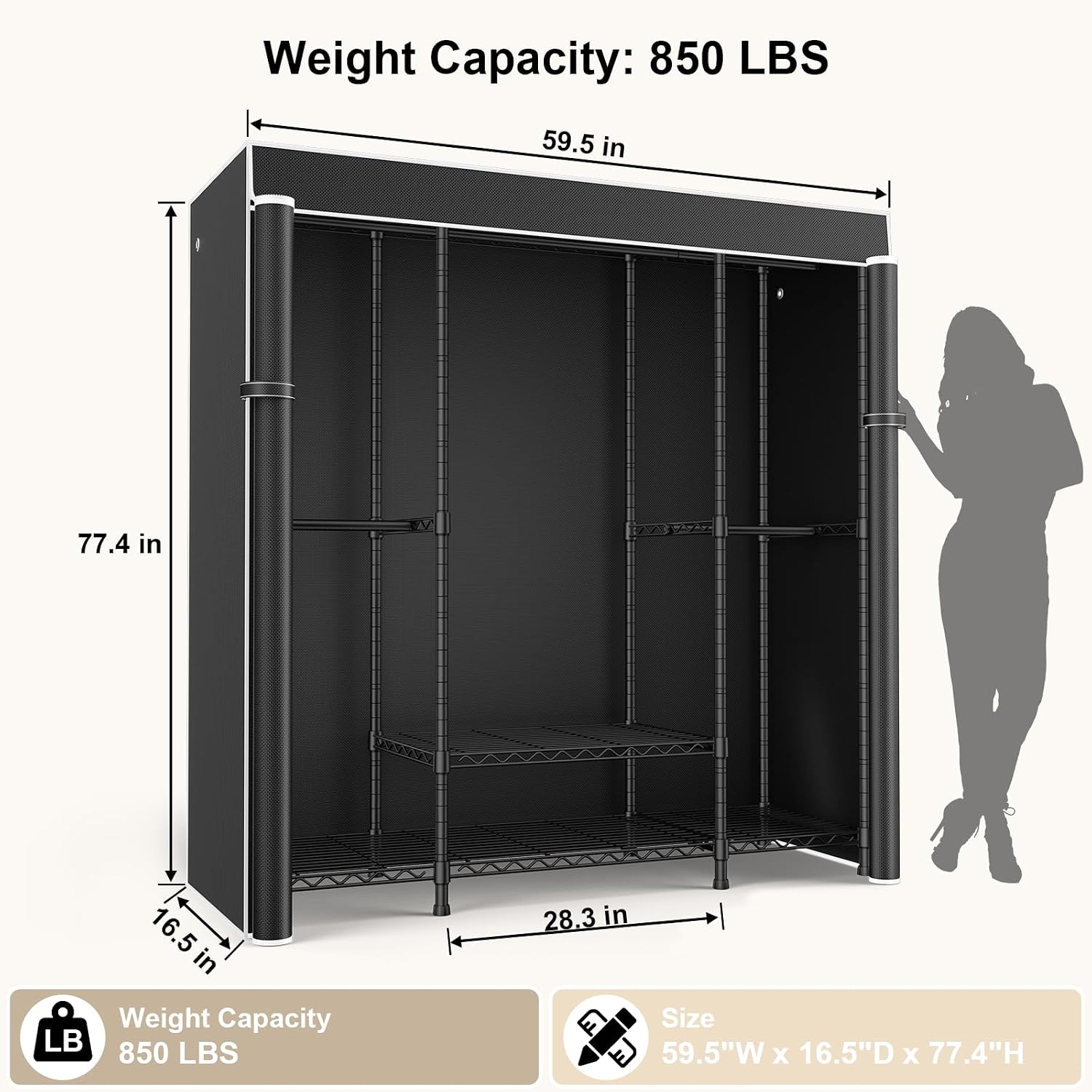 E3C 휴대용 고급 옷장, 검은색 패브릭 커버 포함 - Wardrobe Closet Portable Fabric Cover 리뷰 및 가격