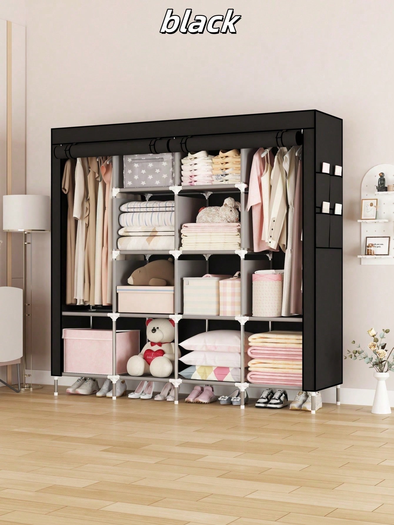 대형 휴대용 옷장, 모던한 블랙 패브릭 의류 수납 정리 - Wardrobe Closet Portable Fabric Cover 리뷰 및 가격