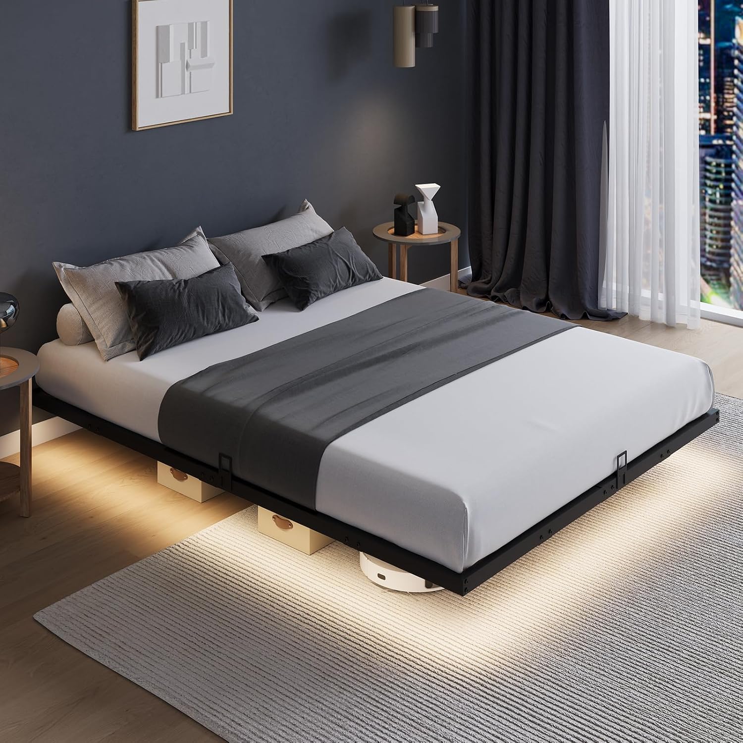 LED 조명이 장착된 플로팅 플랫폼 침대 프레임, 현대 - Memory Foam Mattress In A Box Queen 리뷰 및 가격